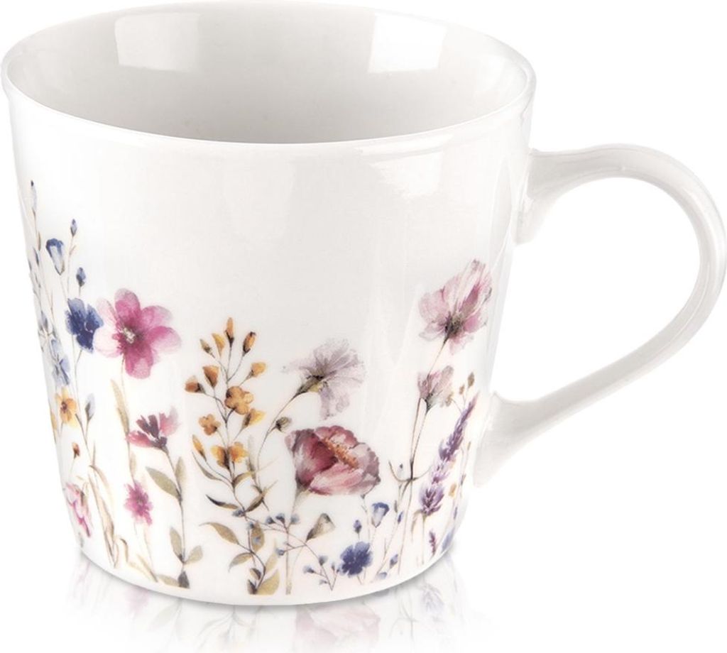 Porzellanbecher für Kaffee, Tee, Kräutertee und Getränke, Blumen, Blüten, 430 ml