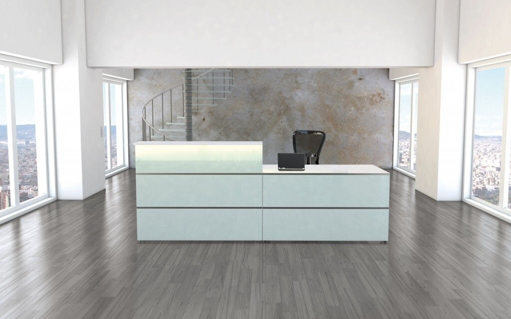 Kerkmann Design-Theke Theke Atlantis Glas niedriges Modul (B)2750x(T)820x(H)750mm ohne LED-Leuchtleiste-1 Seitenblende weiß/Glas 3399