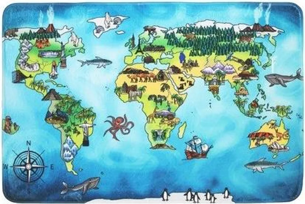 Tapis mappemonde antidérapant 76,5x117 cm avec surface ultra douce