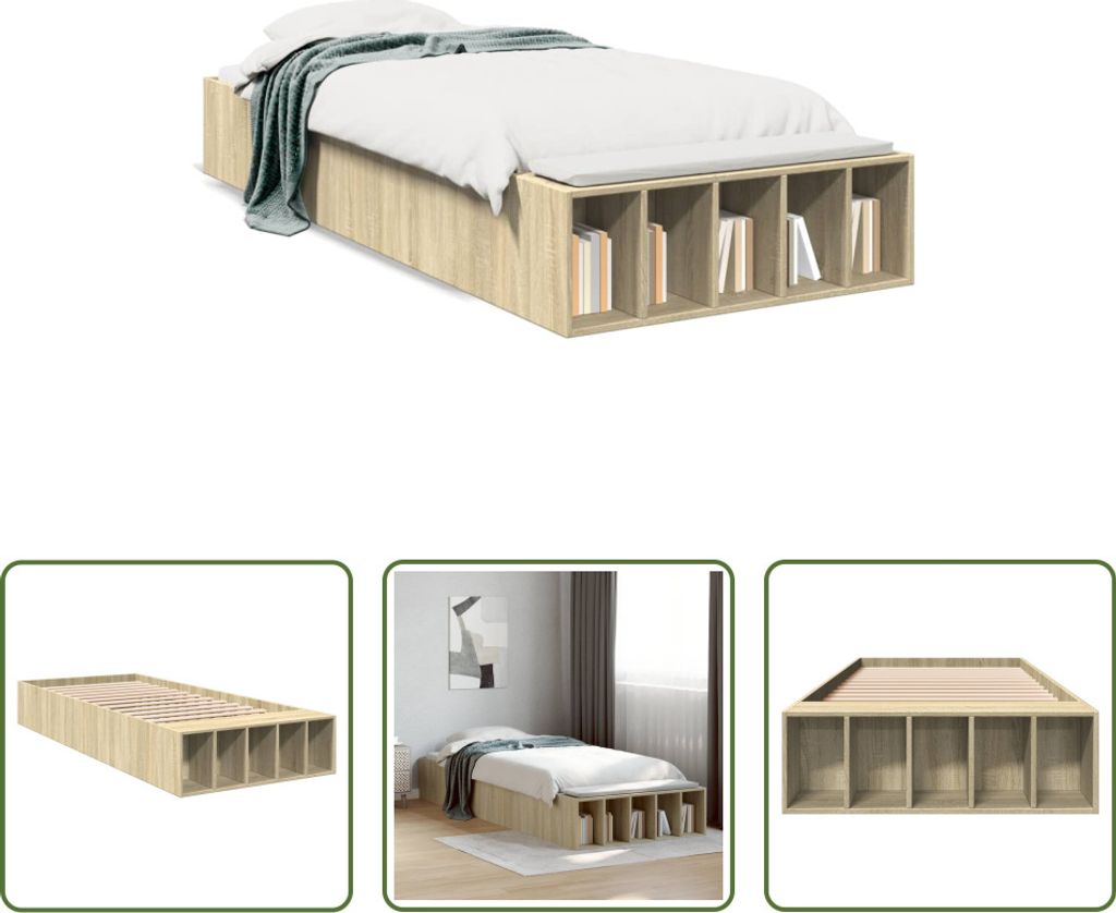 The Living Store Bettgestell Sonoma-Eiche 75x190 cm Holzwerkstoff