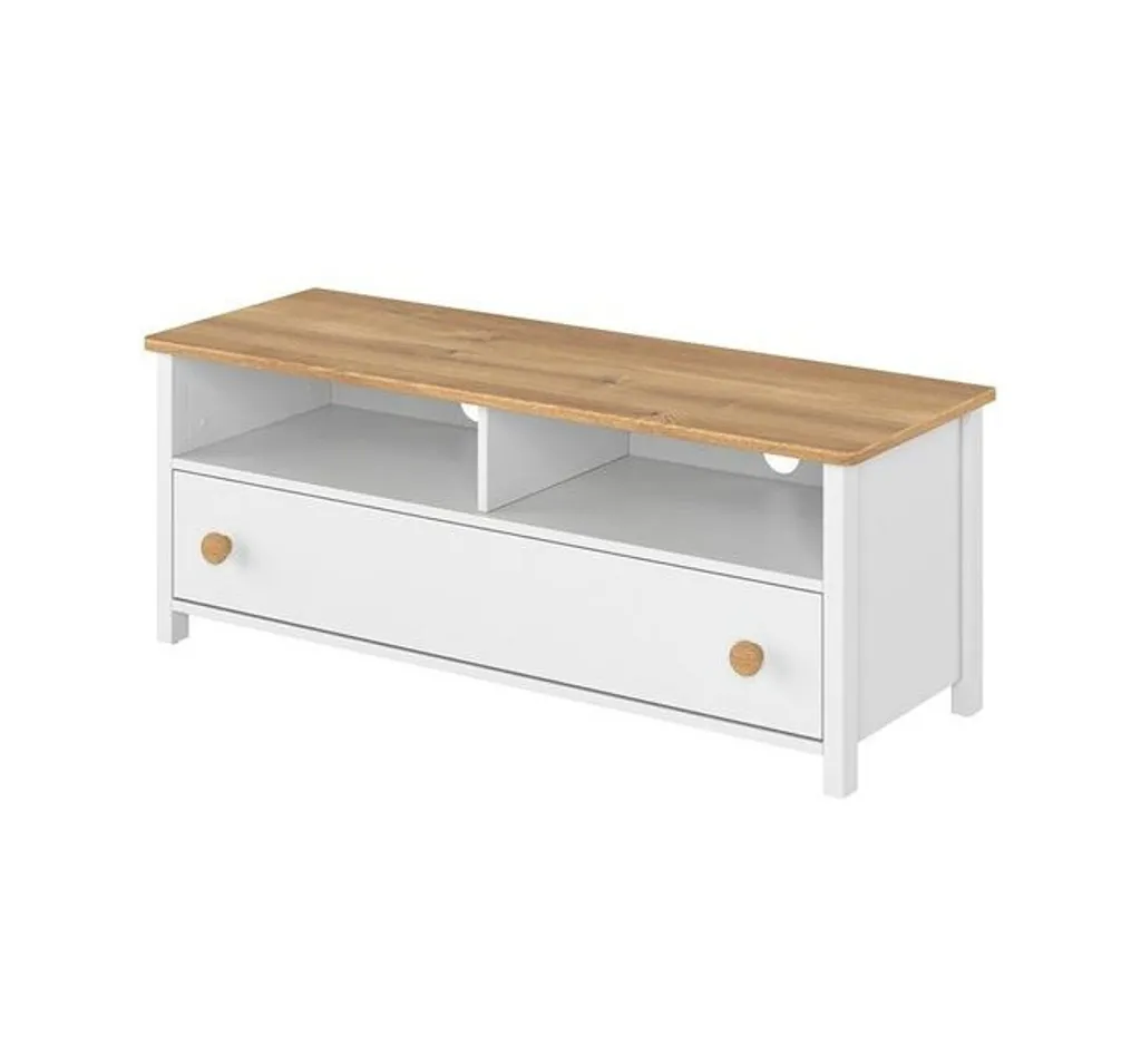 Meuble TV salon scandinave blanc chêne nash - Rangement multimédia chic