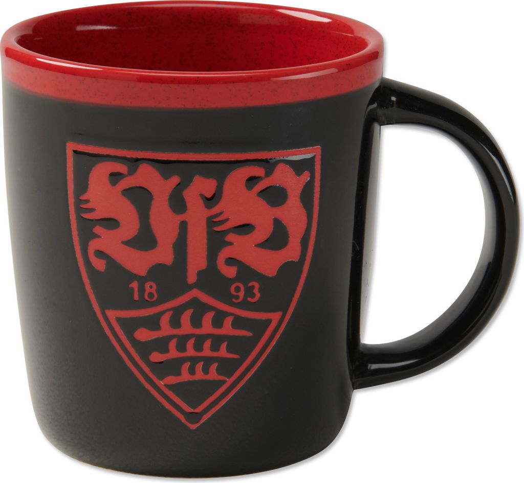 VfB Stuttgart Tasse Wappen schwarz mit rotem Logo Keramik Produktbild 