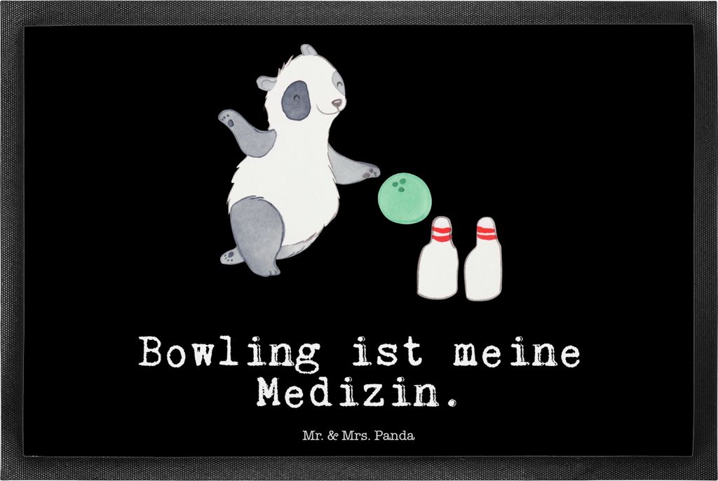 Mr. & Mrs. Panda Schmutzmatte Panda Bowling 40 x 60 cm - Schwarz - Geschenk, fußmatte, hausmatte, Bowlen gehen, Center, Fussmatte, Schmutzfangmatt...