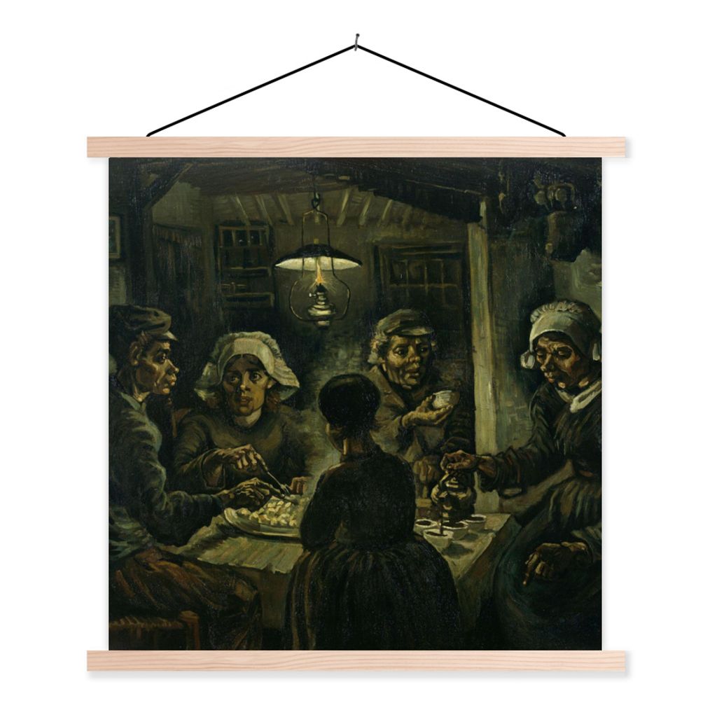 MuchoWow Textilposter Die Kartoffelesser - Vincent van Gogh 40x40 cm mit holzfarbenen Rahmen - Posterleiste