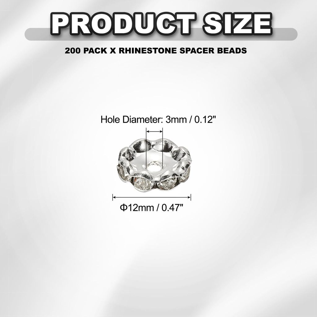 12mm Wellige Strassspacer-Perlen, 200er-Pack Lose Schmuckherstellungs-Abstandshalter Beadable Rondelle Diamantperlen DIY Armb?nder Pen Silber platt...