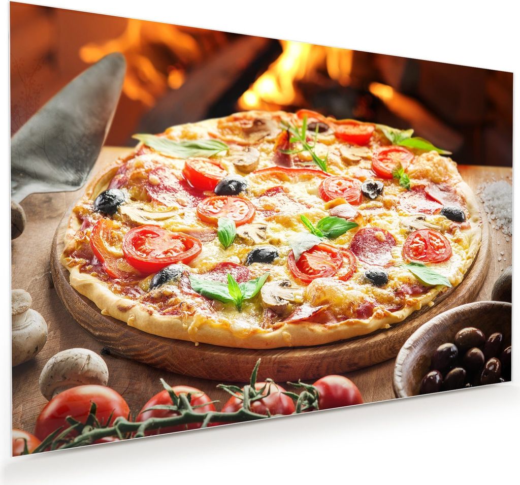Glasbild Wandbild Pizza aus dem Holzofen 60x40cm in XXL für Wohnzimmer, Schlafzimmer, Badezimmer, Flur