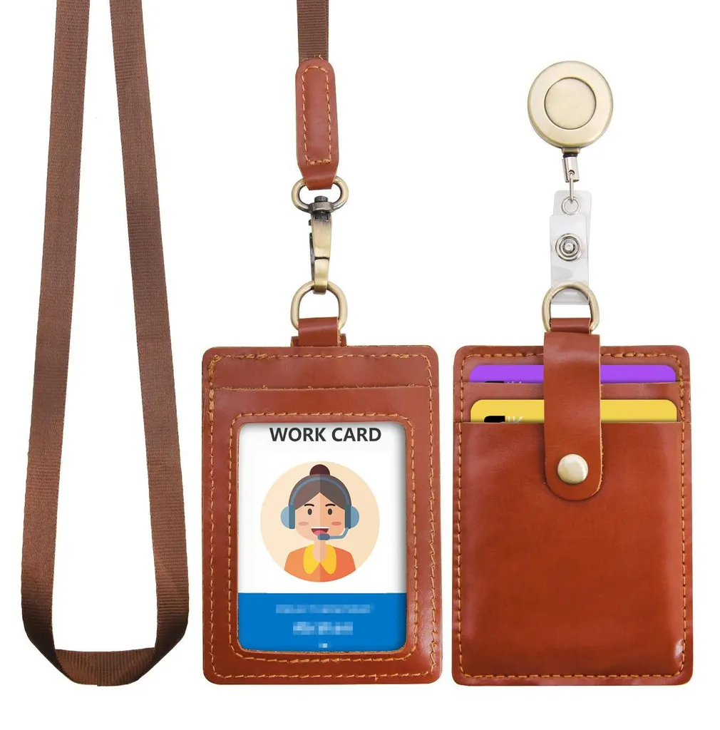 Porte-badge professionnel pour bureau et hôpital en cuir marron souple