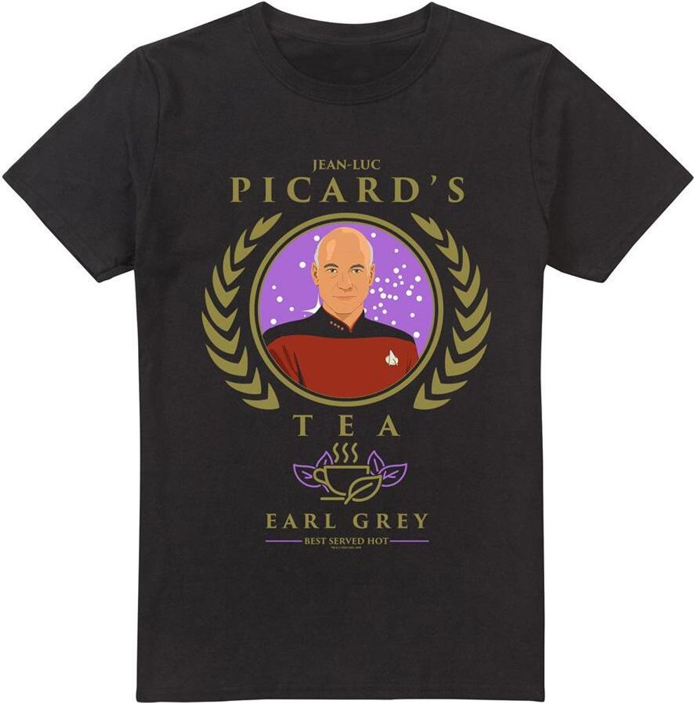 Star Trek: The Next Generation - "Tea. Earl Grey. Hot" T-Shirt für Herren TV5637 (S) (Schwarz)