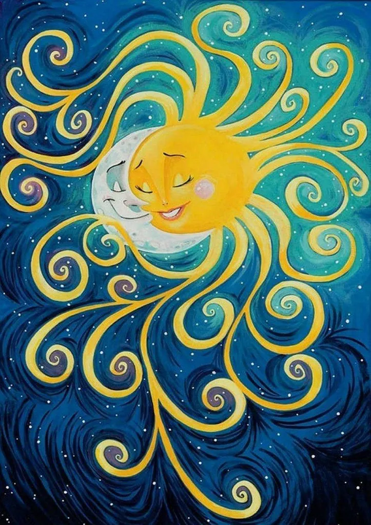 Broderie Diamant 5D Soleil Lune Amour - Toile 30x40 cm Strass Brillants