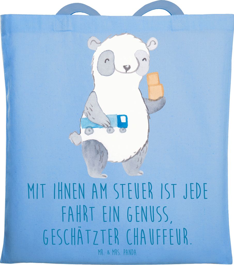 Mr. & Mrs. Panda Tote Bag Chauffeur Genussfahrt - Sky Blue - Geschenk, Shopping Tasche, Jutebeutel, Stoffbeutel, Hingabe, Schultasche, Anerkennung,...