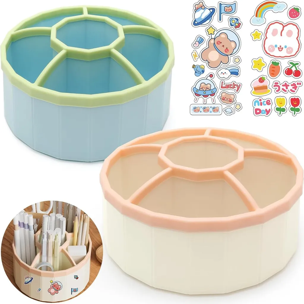 Lot de 2 Porte-stylos Plastique Pivotants - 9 Compartiments - Rangement Créatif