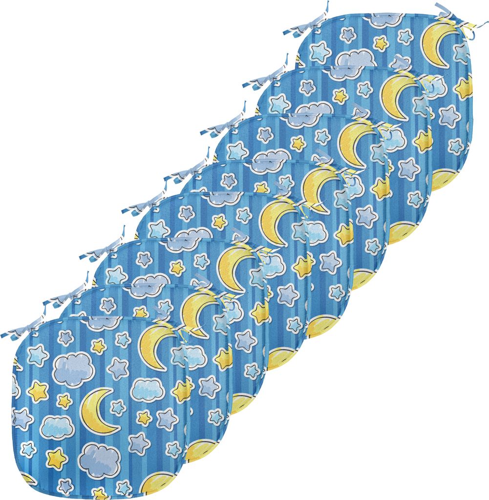 ABAKUHAUS Baby Polster für Esszimmerstühle, Zusammenfassung Mond und Wolken, Dekoratives wasserfestes Kissen mit Riemen für Küchensitze, 40 cm ...