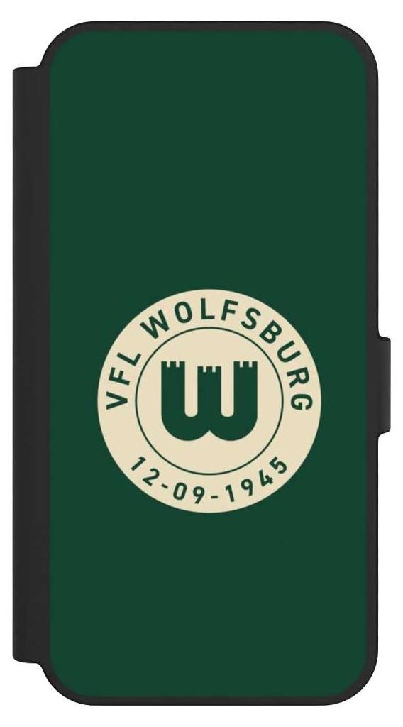 NIVOCASE Klapphülle für Samsung Galaxy S24 FE 5G Handyhülle aus Kunst Leder NIVOflip schwarz Offizielles Lizenzprodukt VfL Wolfsburg 80 Jahre