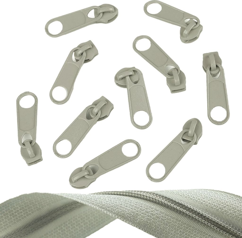10 Reißverschluss Zipper für Endlosreißverschluss, 5mm, Farbauswahl, Farbe:beigegrau