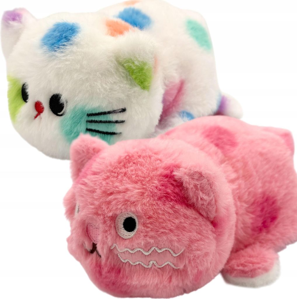 Lolex | Wendbare Plüsch Katze - 2-in-1 Kuscheltier - Bunte Punkte - Baby Plüschtier - Pink und Weiß