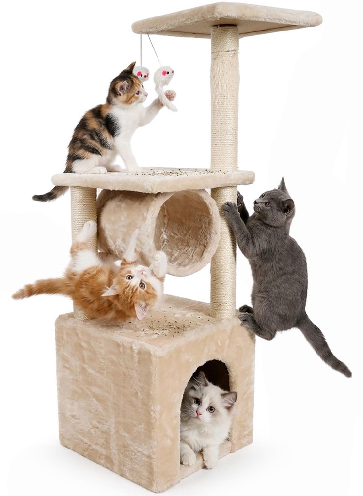 Arbre à chat, 4 niveaux, 93 cm, maison, tunnel, panier, Image du produit 