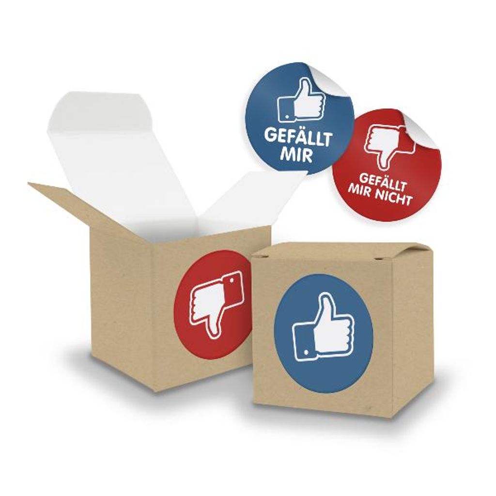 SET Daumen (Motiv38) 24x Faltschachtel Würfel 6,5cm BRAUN + Sticker