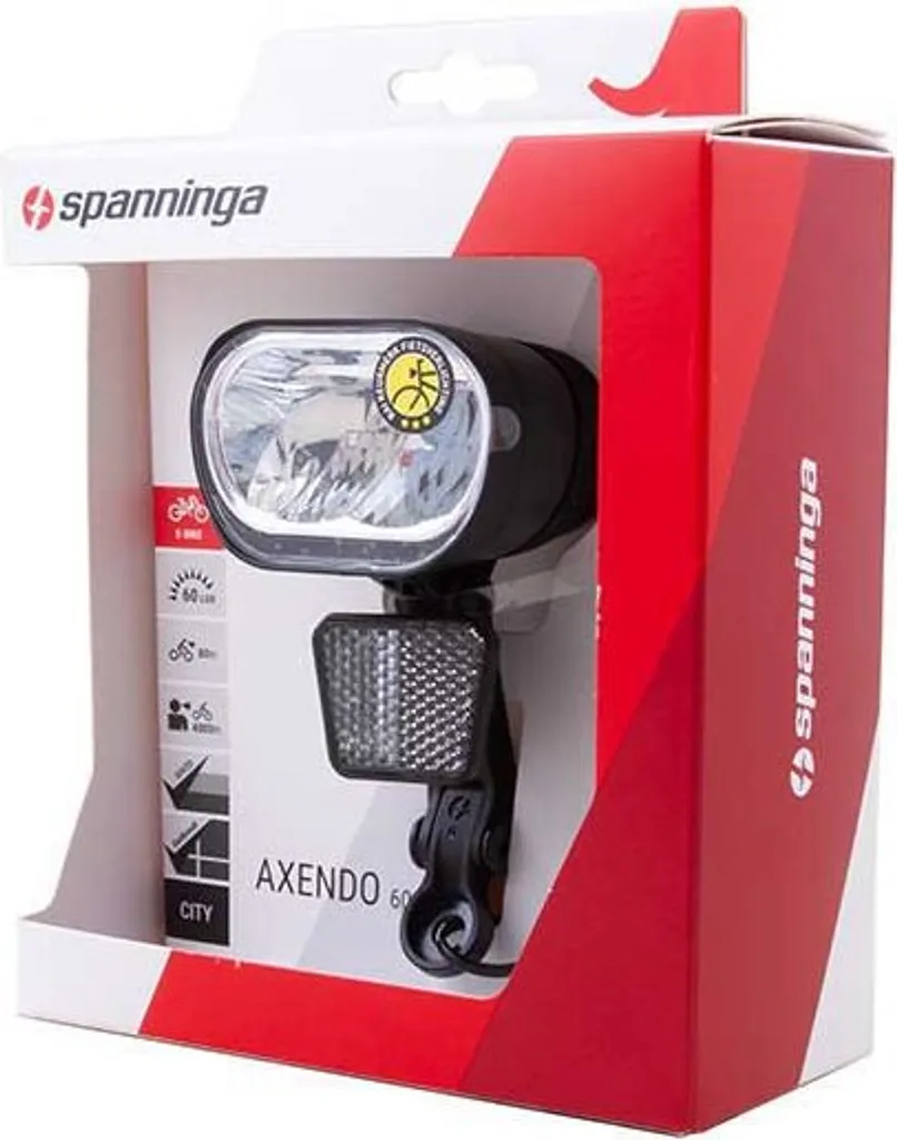Phare Avant pour Vélo Dynamo Spanninga Axendo 60 Lux Argenté Sécurisé