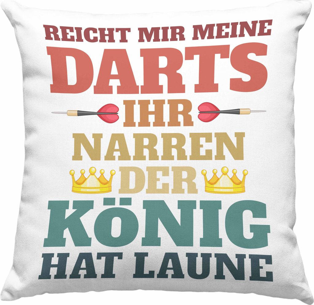 Trendation - Dart Deko-Kissen mit Füllung 40x40 Dartpfeil Reicht Mir Meine Darts Spruch Männer Dart-Spieler Geschenkidee (Rosa)