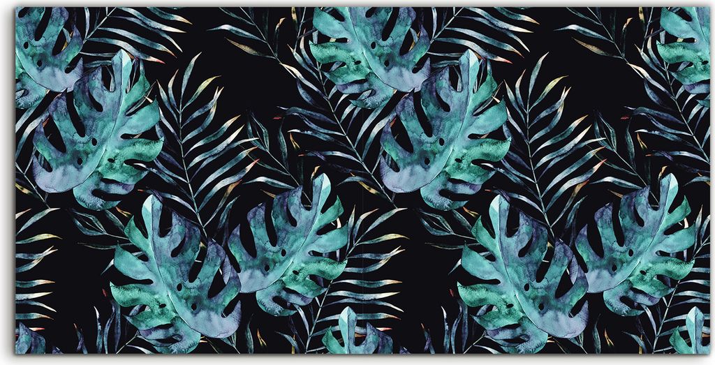 Coloray Acrylbild 120x60 Wandbild Acrylbilder Deko Aquarell dunkle Blätter Tropische