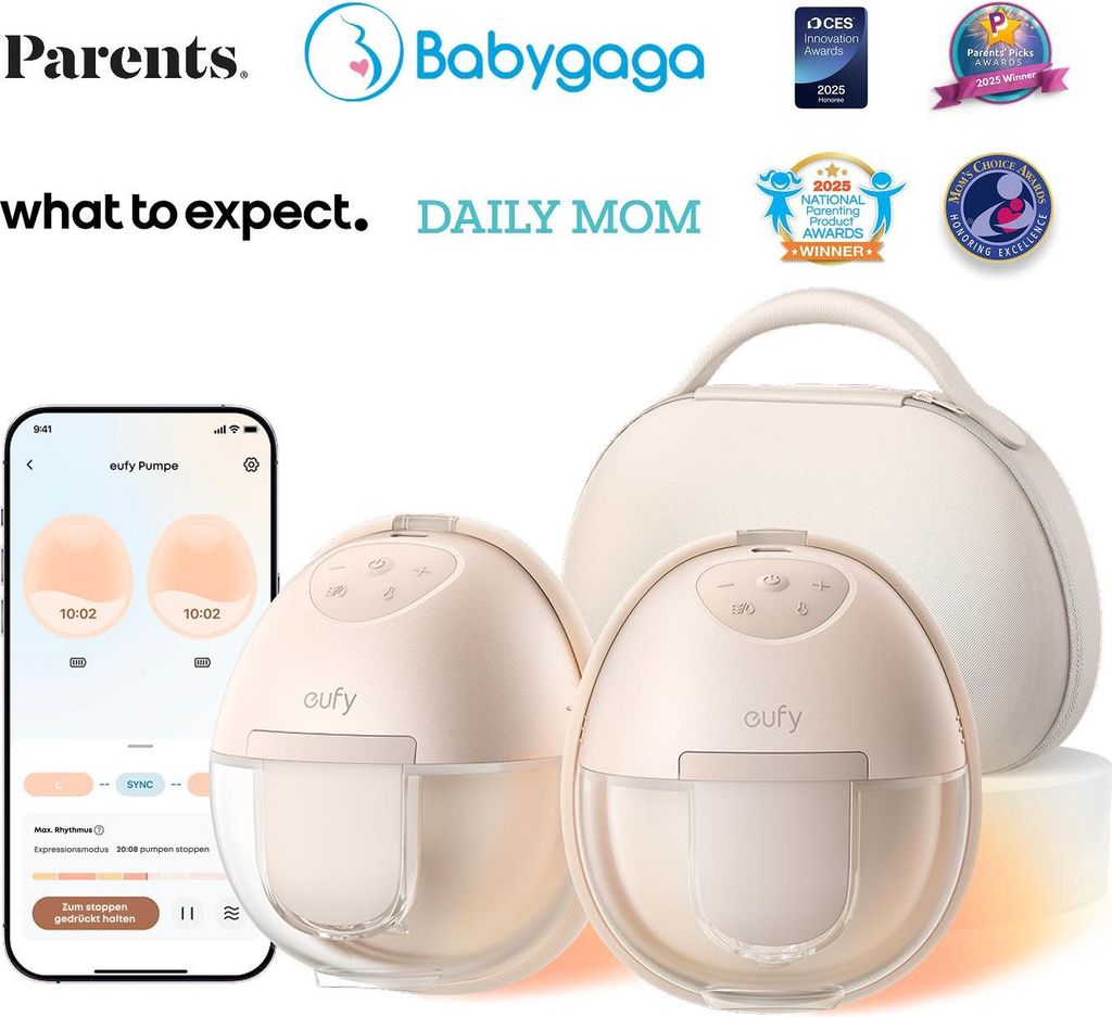 eufy Tragbare Milchpumpe S1 Pro – Heatflow und Produktbild 