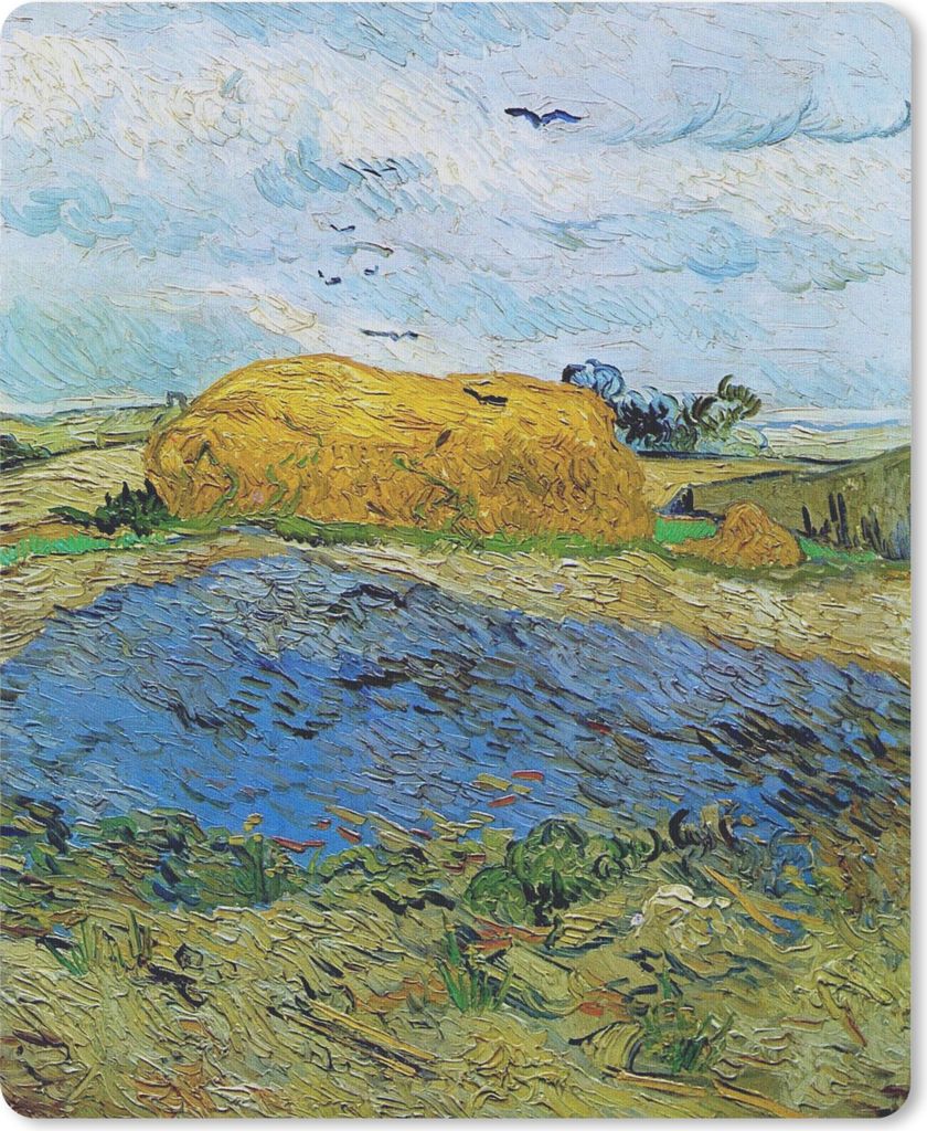MuchoWow Mauspad Mousepad Heuballen unter einem regnerischen Himmel - Vincent van Gogh 19x23 cm - Mousepads - Maus Mat - Pad - Mausunterlage - Ma...