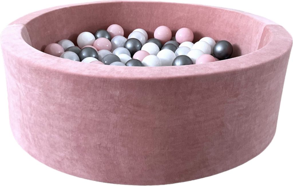 Monio for Kids - Trockener Rosa Bällebad aus Velvet mit 200 Bällen 30x90 cm