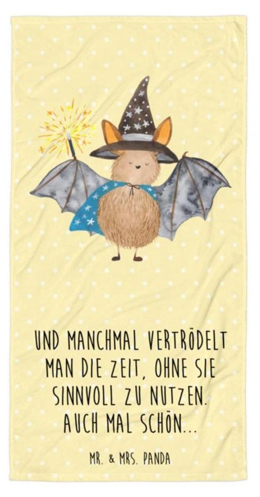 Mr. & Mrs. Panda Handtuch Fledermaus Zauberer - Gelb Pastell - Geschenk, Fledermäuse, Reinsteigern, Duschtuch, Lustige Sprüche, Magier, Badehandt...