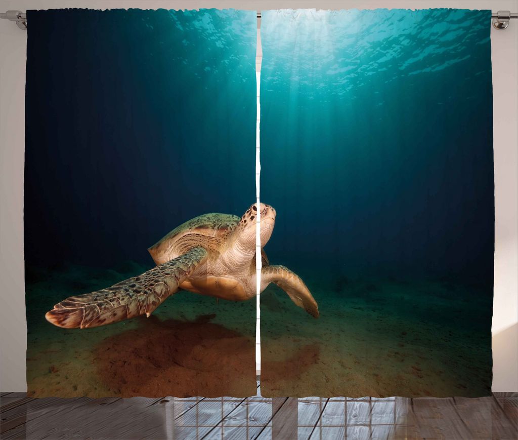 ABAKUHAUS Unterwasser- Rustikaler Vorhang, Green Turtle Sunbeam, Wohnzimmer Universalband Gardinen mit Schlaufen und Haken, 280 x 175 cm, Hellbraun...