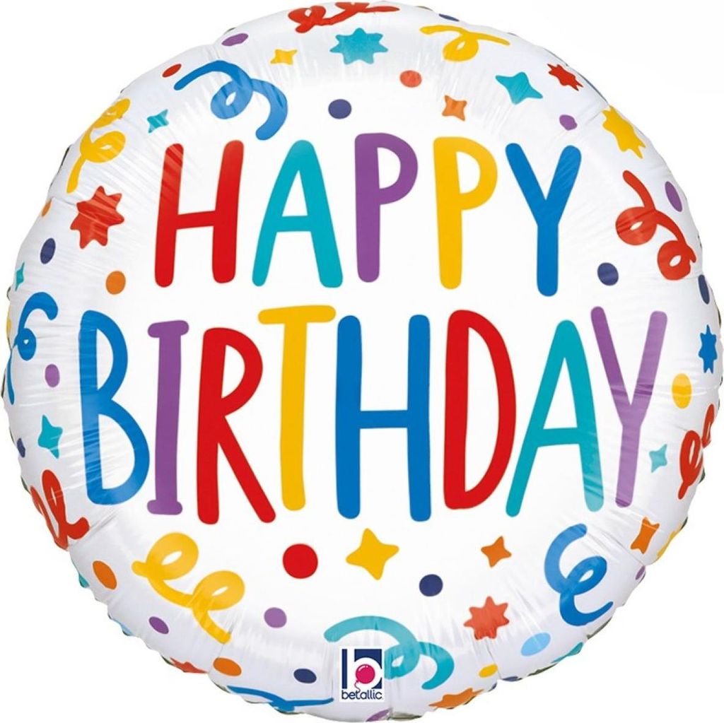 18"/Ø46cm Folienballon "Happy Birthday" Luftschlangen