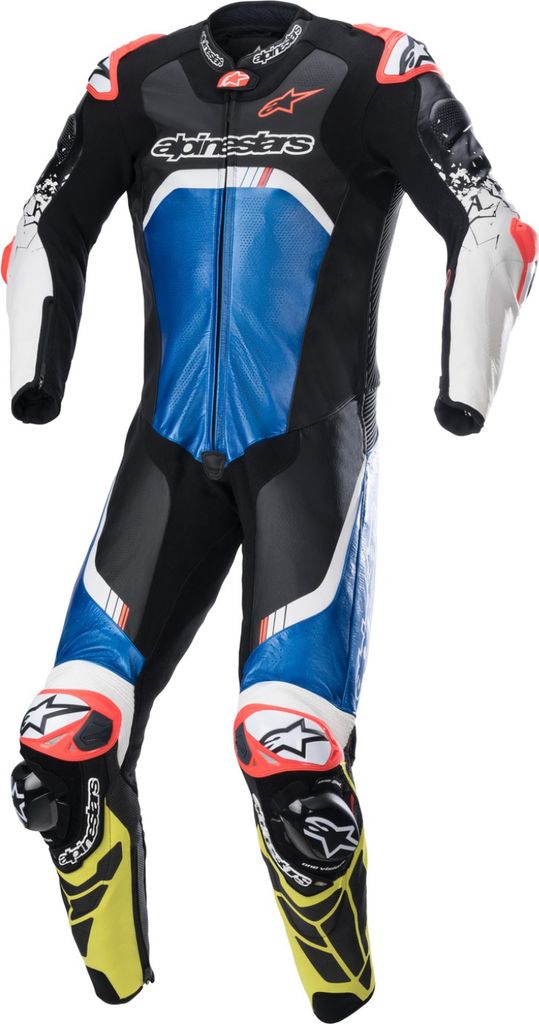 Alpinestars GP Tech 4 Motorrad 1-Teiler Motorrad Lederkombi, schwarz/blau/gelb, 58