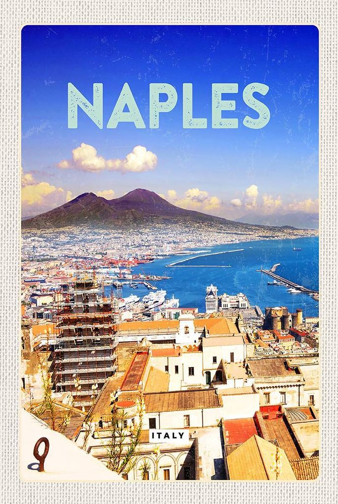 vianmo Holzschild 18x12 cm Retro Naples Italy Neapel Panorama Meertin Bildmotiv Reisemotiv Abenteuer Reisen