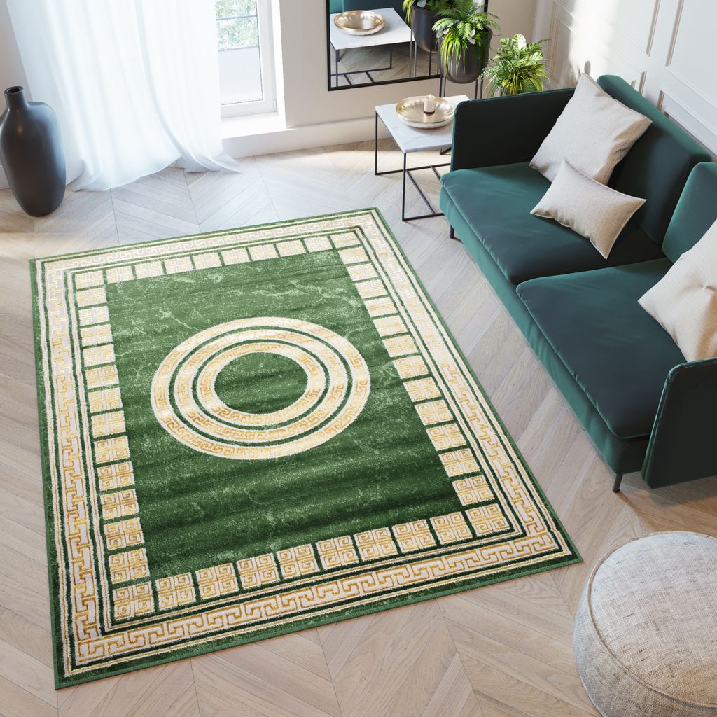 Teppich Wohnzimmer Schlafzimmer Kurzflor Modern Meliert Design Grün 200 x 300 cm