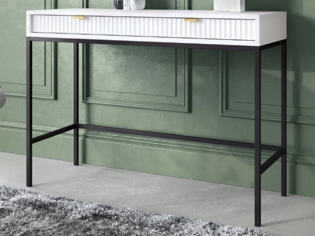 GrainGold Konsolentische Amber - Schminktisch mit Schubladen - Schlafzimmer Frisiertisch - Konsolentische Weiß mit Schwarzen Beinen