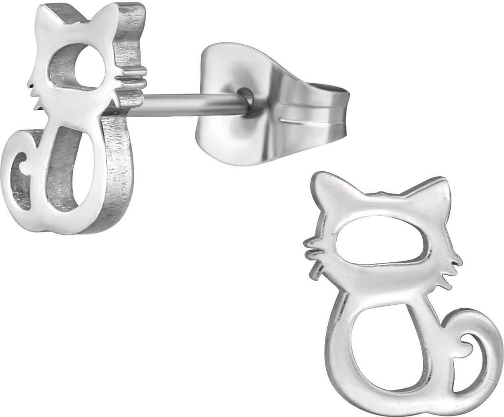 Ohrringe Ohrstecker 316L Chirurgenstahl mit Katze Produktbild 