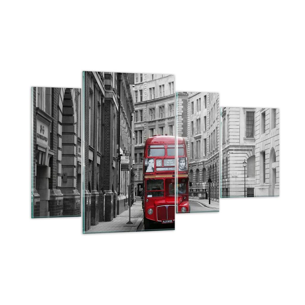 Bilder auf glas - Bus england urlaub london - 120x70cm - Glasbilder - Wandbilder - Kunstdruck - zum Aufhängen bereit - Wanddekoration aus Glas - G...