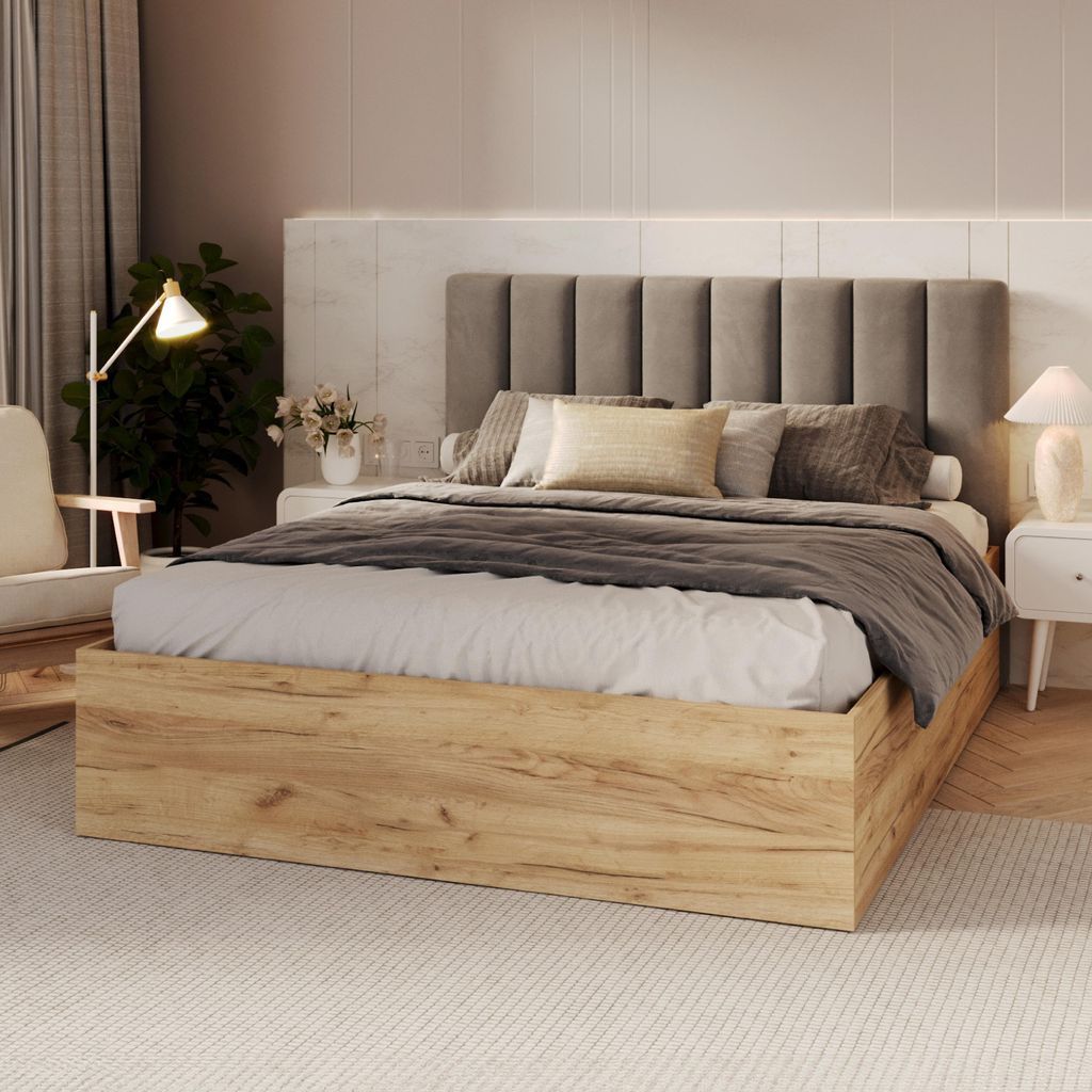 FDM Bett PUERTO Trinity 120x200 cm Polsterbett mit Lattenrost aus Metall Bettkasten Stauraumbett Samt kiefer graphit