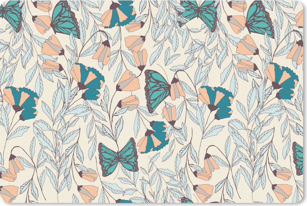 MuchoWow Schreibtischunterlage Mädchen - Schmetterling - Blumen - Muster - Mädchen - Kinder - Kind 60x40 cm - XXL Mauspad - Großes Mauspad