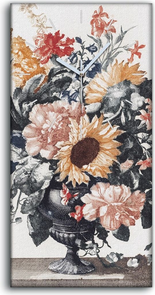 Wandbild Leinwand Bilder mit Uhr 30x60 Zeichnung Florale Blumen Pflanzen Kunst - weiße Hände