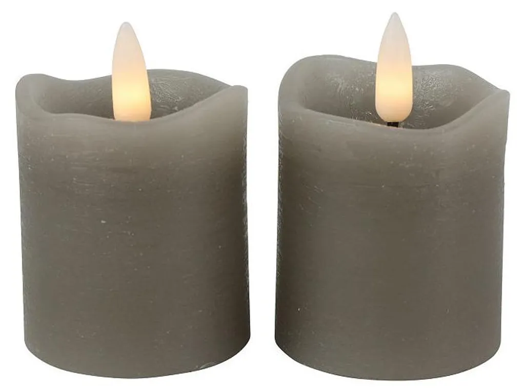 Bougies LED Effet Flamme Réaliste Grises 5x7cm - Lot de 2 Pièces Autonomie Longue