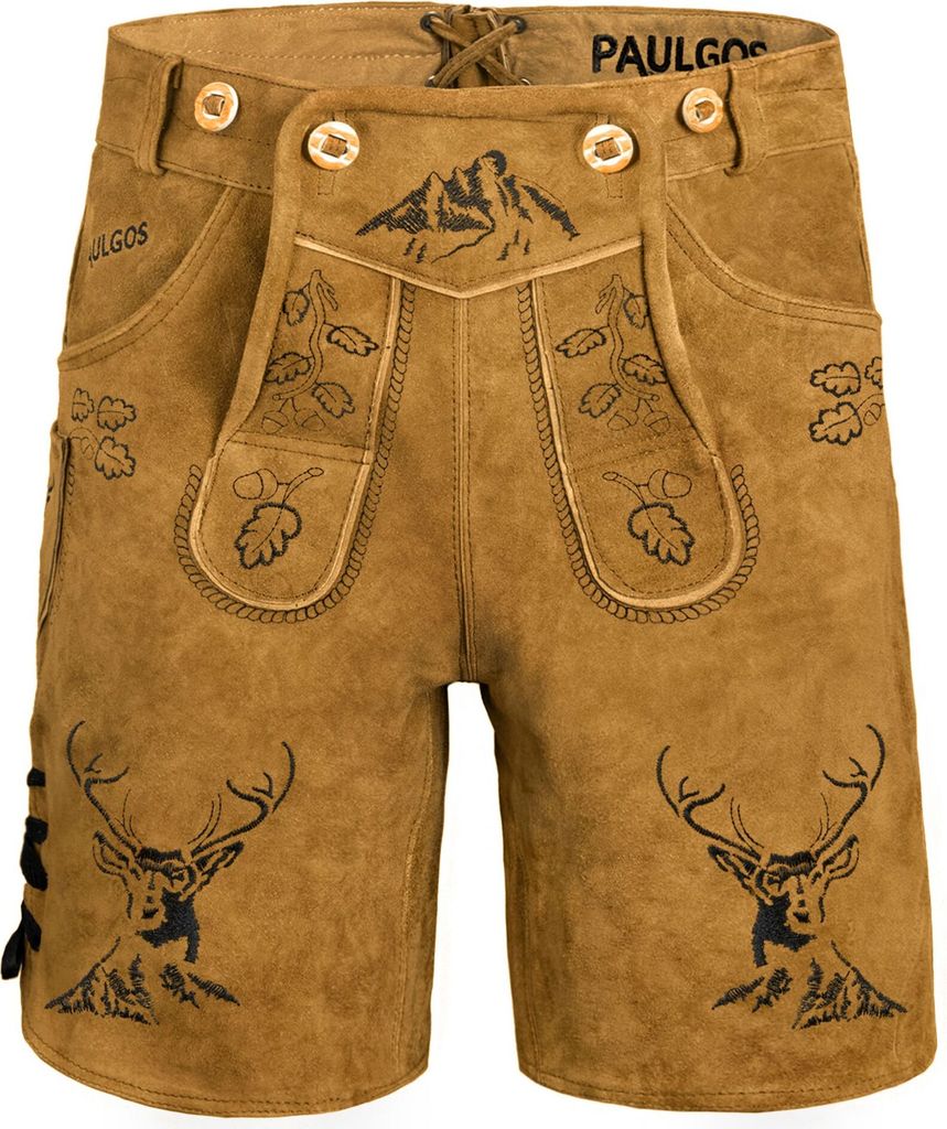 PAULGOS Herren Trachten Lederhose Kurz - HK4 - Echtes Leder - in 3 Farben erhältlich - Größe 44 - 60