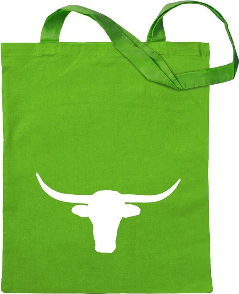 Kiwistar - Baumwolltasche - hellgrün - Ochsenkopf Silhouette Ox Bull - Tragetasche Stoffbeutel Umhängetasche langer Henkel