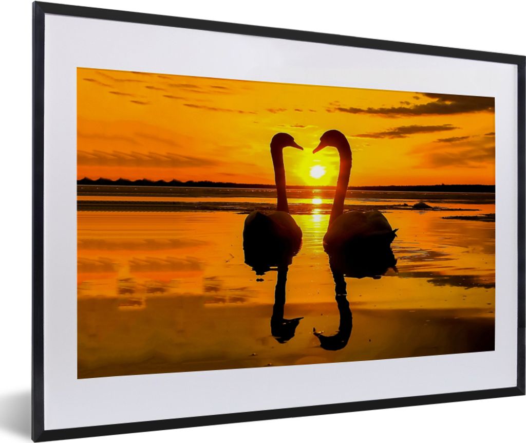 MuchoWow® Gerahmtes Poster Schwäne - Sonnenuntergang - Produktbild 