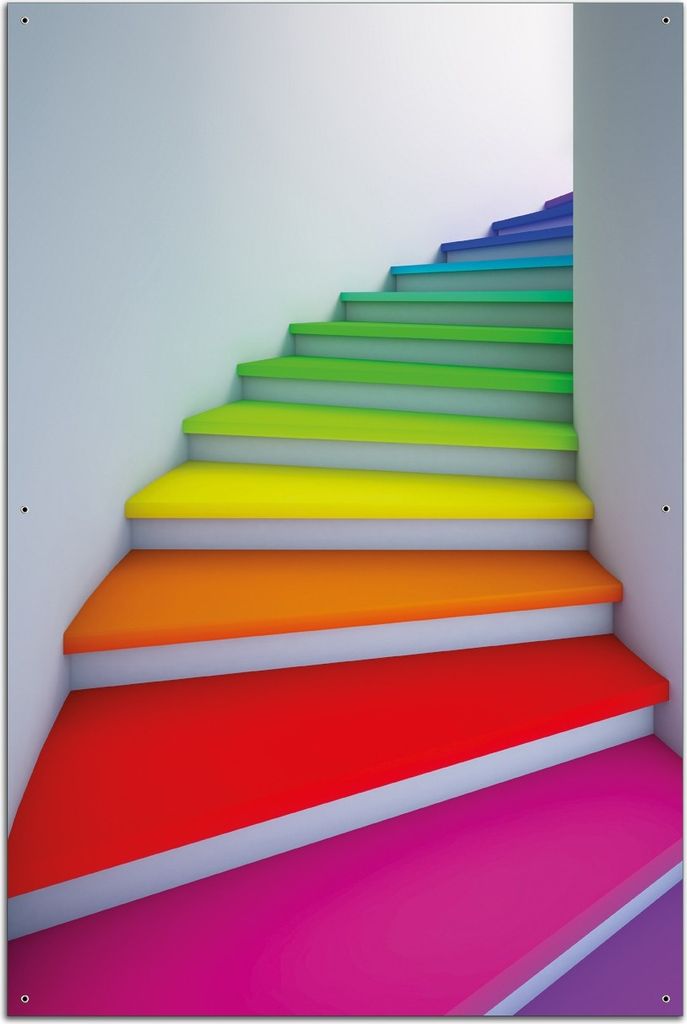 Wallario Outdoor-Poster für Garten oder Balkon, Motiv Bunte Treppe, in ca. 61 x 91,50 cm
