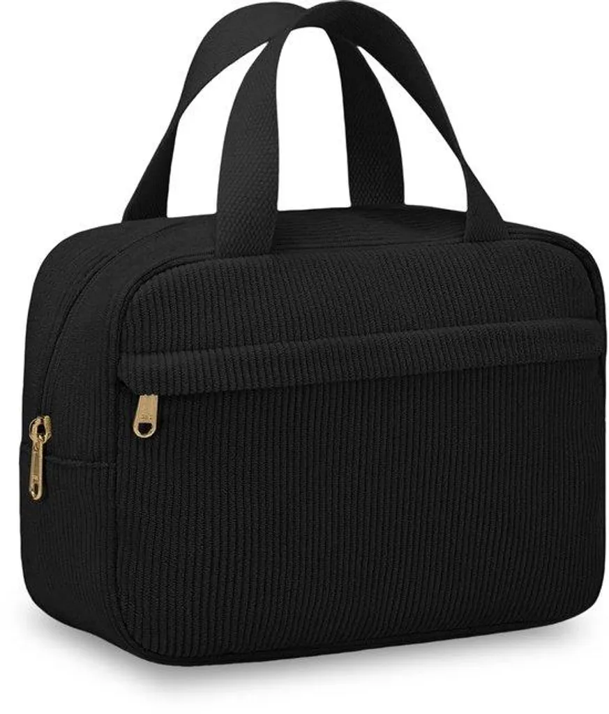 Trousse de toilette velours côtelé à compartiments larges et poignée 25cm