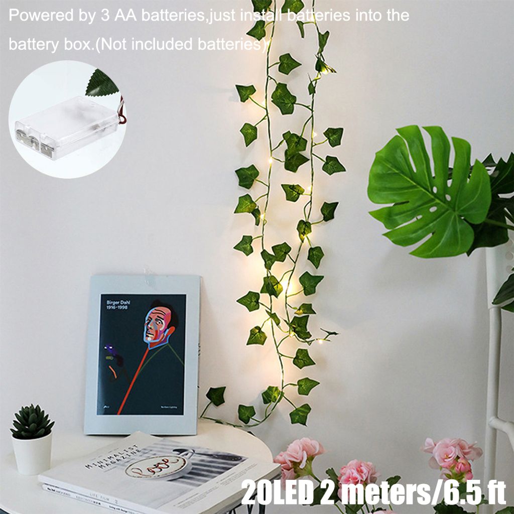 Knstlich Efeu Lichterkette Innen, 2M 20 LEDs Lichterkette