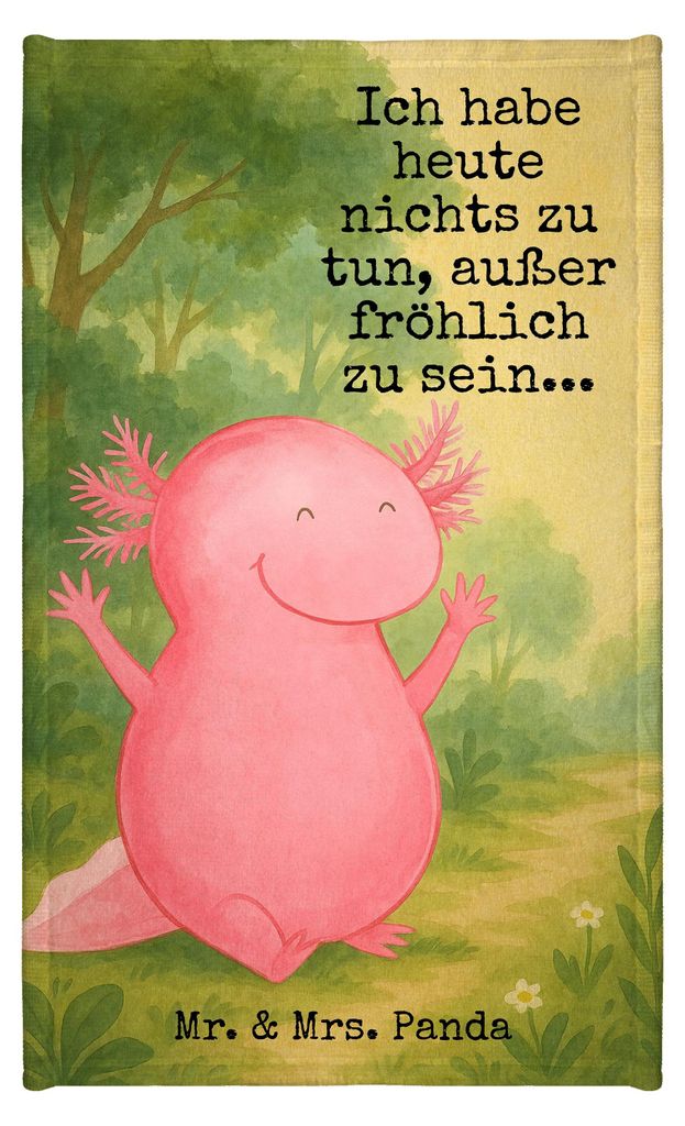 Mr. & Mrs. Panda Handtuch Axolotl Hurra Design - Weiß - Geschenk, Fröhlich, Spaß, Gäste-WC, gästehandtuch frottee, Motivation, Klein, Freude, ...