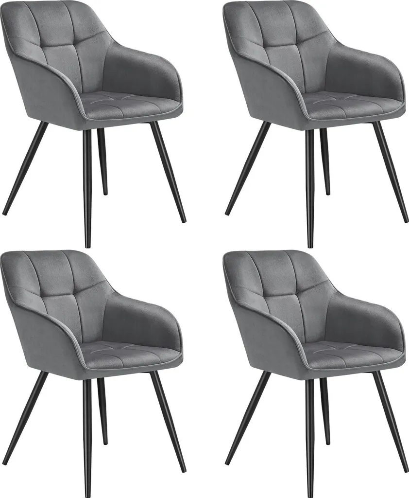 Chaise MARILYN en velours gris et noir - Lot de 4 design scandinave
