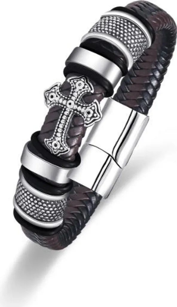 INSEA Bracciale Uomo In Acciaio Inox Con Croce E Scrittura Biblica
