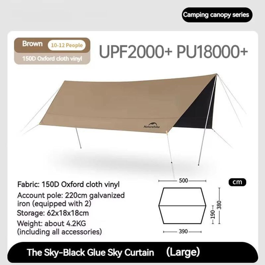 Canopy Of The Sky Lite Sonnensegel - Camping Tarp - Groß 5 x 3,8 m für 8+ Personen - UV-Schutz - Wasserdicht >3000 mm - 150D Oxfordgewebe